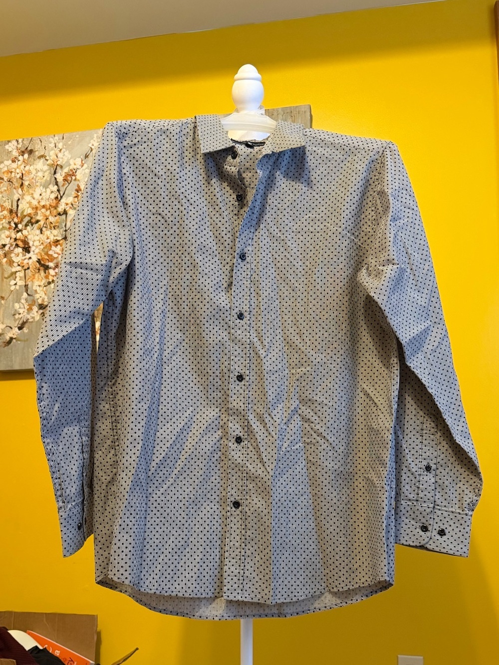 Beverly Hills Polo Club Men's Light Gray Button-Up Shirt with Micro Dot Pattern